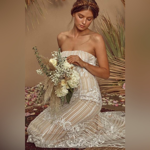 Lulus Ever Thine white lace Strapless Dress - Picture 3 of 14